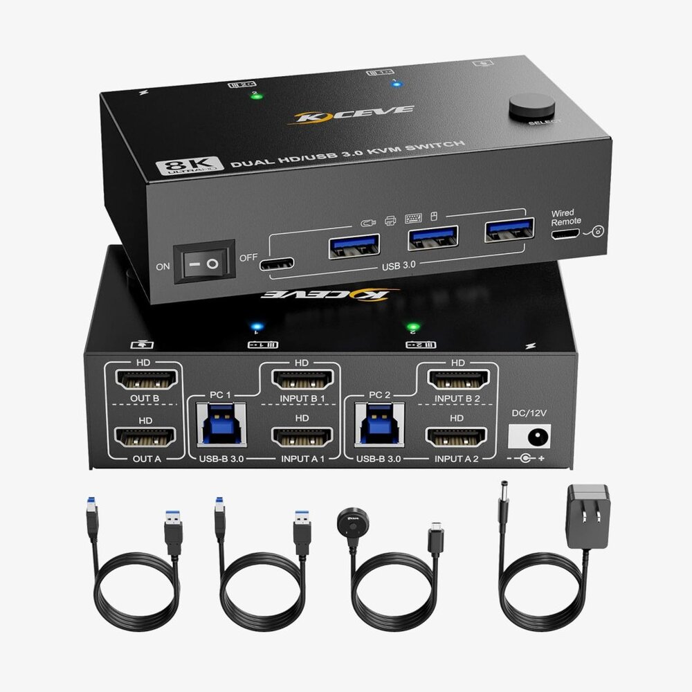 8K KVM Switch, 2 Computers, 2 Monitors